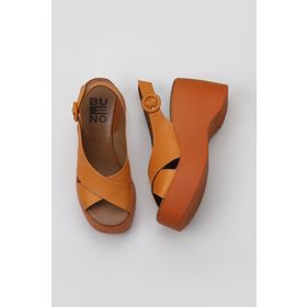 Bueno Shoes 01WY9007 Turuncu Deri Kadın Dolgu Topuklu Sandalet