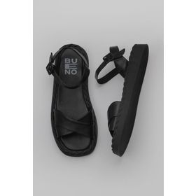 Bueno Shoes 01WY9102 Siyah Deri Kadın Düz Sandalet