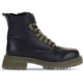 Bueno Shoes 01WZ1420 Siyah Haki Deri Kadın Topuklu Bot
