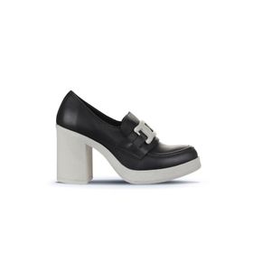 Bueno Shoes 01WZ3201 Siyah Gri Deri Kadın Topuklu Ayakkabı