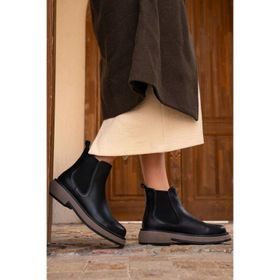 Bueno Shoes 01WZ4501 Siyah Vizon Deri Düz Kadın Bot