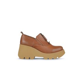 Bueno Shoes 01WZ8401 Kahverengi Deri Kadın Dolgu Topuklu Ayakkabı