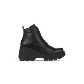 Bueno Shoes 01WZ8402 Siyah Deri Kadın Dolgu Topuklu Bot