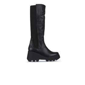 Bueno Shoes 01WZ8405 Siyah Deri Kadın Dolgu Topuklu Çizme