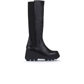 Bueno Shoes 01WZ8405 Siyah Deri Kadın Dolgu Topuklu Çizme