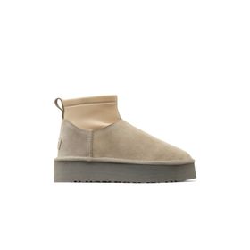 Bueno Shoes 05AG2114054 Bej Süet Kadın Dolgu Topuklu Bot