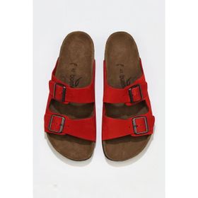 Bueno Shoes 05WT100 Kırmızı Nubuk Deri Kadın Düz Terlik
