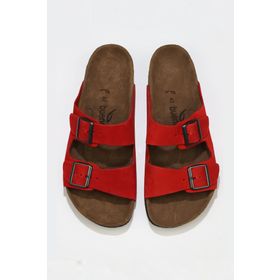 Bueno Shoes 05WT100 Kırmızı Nubuk Deri Kadın Düz Terlik