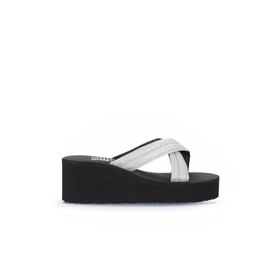 Bueno Shoes 26WT230064 Gümüş Kum Simli Dolgu Topuklu Kadın Terlik