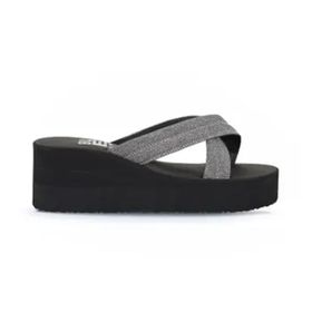 Bueno Shoes 26WT230064 Platin Kum Simli Kadın Dolgu Topuklu Terlik