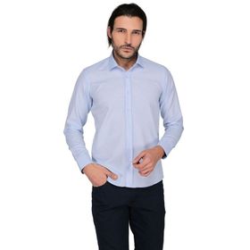 Buenza 3B8M0221D129 Mavi Ekose Uzun Kol Slim Fit Erkek Gömlek