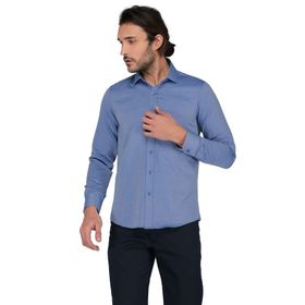 Buenza 3B8M0254D207 Mavi Düz Muz Uzun Kol Slim Fit Erkek Gömlek