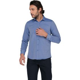Buenza 3B8M0254D207 Mavi Düz Muz Uzun Kol Slim Fit Erkek Gömlek