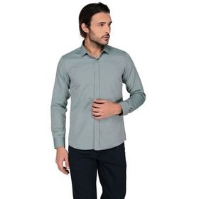 Buenza 3B8M0254D207 Yeşil Düz Muz Uzun Kol Slim Fit Erkek Gömlek