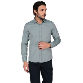 Buenza 3B8M0254D207 Yeşil Düz Muz Uzun Kol Slim Fit Erkek Gömlek