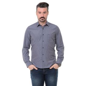 Buenza SRY 014 Lacivert Soft Ekose Uzun Kol Erkek Gömlek