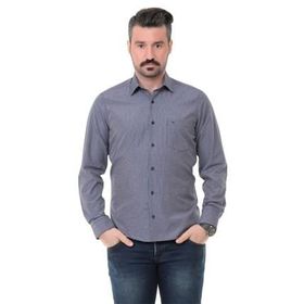 Buenza SRY 014 Lacivert Soft Ekose Uzun Kol Erkek Gömlek