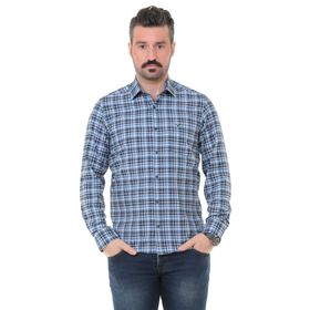Buenza SRY 014 Mavi Soft Ekose Uzun Kol Erkek Gömlek