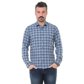 Buenza SRY 014 Mavi Soft Ekose Uzun Kol Erkek Gömlek