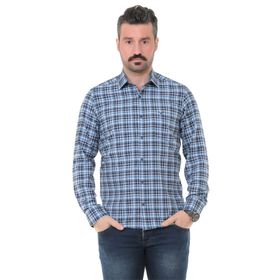 Buenza SRY 014 Mavi Soft Ekose Uzun Kol Erkek Gömlek
