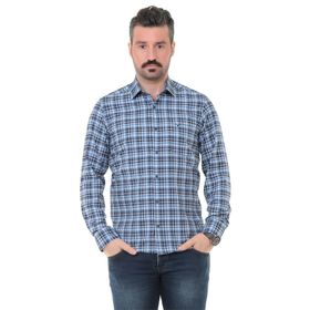 Buenza SRY 014 Mavi Soft Ekose Uzun Kol Erkek Gömlek