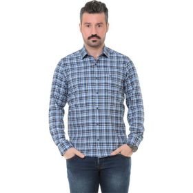 Buenza SRY 014 Mavi Soft Ekose Uzun Kol Erkek Gömlek