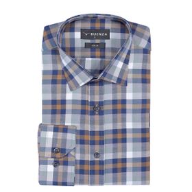 Buenza SRY 037 Kahverengi Ekose Slim Fit Uzun Kol Erkek Gömlek