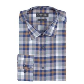 Buenza SRY 037 Kahverengi Ekose Slim Fit Uzun Kol Erkek Gömlek