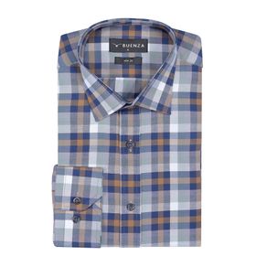 Buenza SRY 037 Kahverengi Ekose Slim Fit Uzun Kol Erkek Gömlek