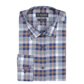 Buenza SRY 037 Kahverengi Ekose Slim Fit Uzun Kol Erkek Gömlek
