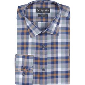 Buenza SRY 037 Kahverengi Ekose Slim Fit Uzun Kol Erkek Gömlek