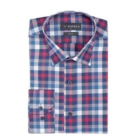 Buenza SRY 037 Kırmızı Ekose Slim Fit Uzun Kol Erkek Gömlek