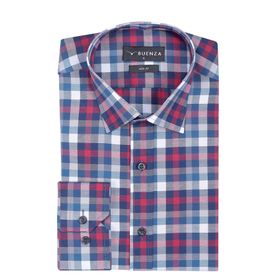 Buenza SRY 037 Kırmızı Ekose Slim Fit Uzun Kol Erkek Gömlek