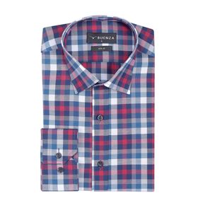 Buenza SRY 037 Kırmızı Ekose Slim Fit Uzun Kol Erkek Gömlek