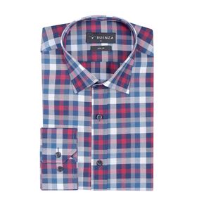 Buenza SRY 037 Kırmızı Ekose Slim Fit Uzun Kol Erkek Gömlek