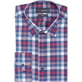 Buenza SRY 037 Kırmızı Ekose Slim Fit Uzun Kol Erkek Gömlek