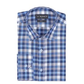 Buenza SRY 037 Mavi Ekose Slim Fit Uzun Kol Erkek Gömlek