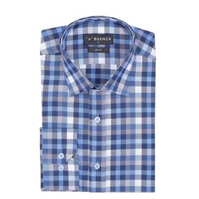Buenza SRY 037 Mavi Ekose Slim Fit Uzun Kol Erkek Gömlek
