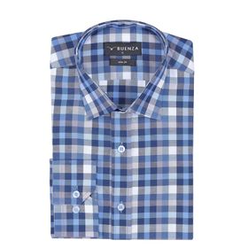 Buenza SRY 037 Mavi Ekose Slim Fit Uzun Kol Erkek Gömlek