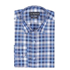 Buenza SRY 037 Mavi Ekose Slim Fit Uzun Kol Erkek Gömlek