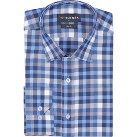 Buenza SRY 037 Mavi Ekose Slim Fit Uzun Kol Erkek Gömlek