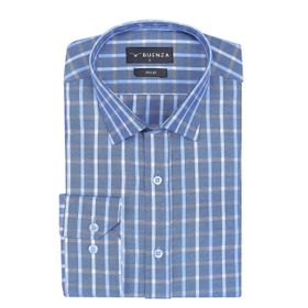 Buenza SRY 047 Mavi Soft Ekose Slim Fit Uzun Kol Erkek Gömlek