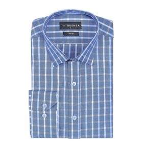 Buenza SRY 047 Mavi Soft Ekose Slim Fit Uzun Kol Erkek Gömlek