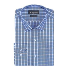 Buenza SRY 047 Mavi Soft Ekose Slim Fit Uzun Kol Erkek Gömlek