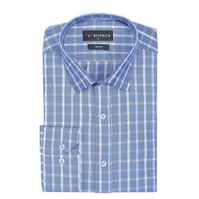 Buenza SRY 047 Mavi Soft Ekose Slim Fit Uzun Kol Erkek Gömlek