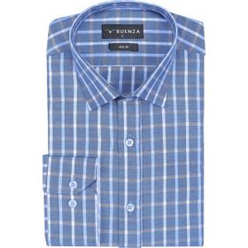 Buenza SRY 047 Mavi Soft Ekose Slim Fit Uzun Kol Erkek Gömlek
