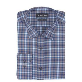 Buenza SRY 058 Lacivert Soft Ekose Slim Fit Uzun Kol Erkek Gömlek