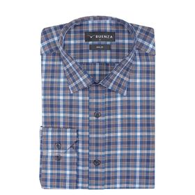 Buenza SRY 058 Lacivert Soft Ekose Slim Fit Uzun Kol Erkek Gömlek