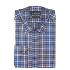 Buenza SRY 058 Lacivert Soft Ekose Slim Fit Uzun Kol Erkek Gömlek