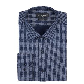Buenza SRY 408 Lacivert Empirme Licra Uzunkol Slim Fit Erkek Gömlek